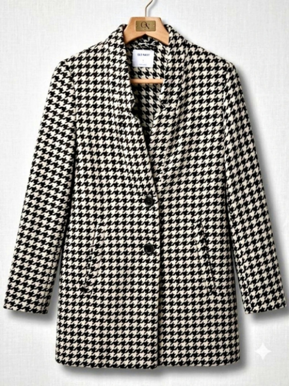 Old Navy Houndstooth Black & White Button-Front Car Coat (Sz M) Classic Fall